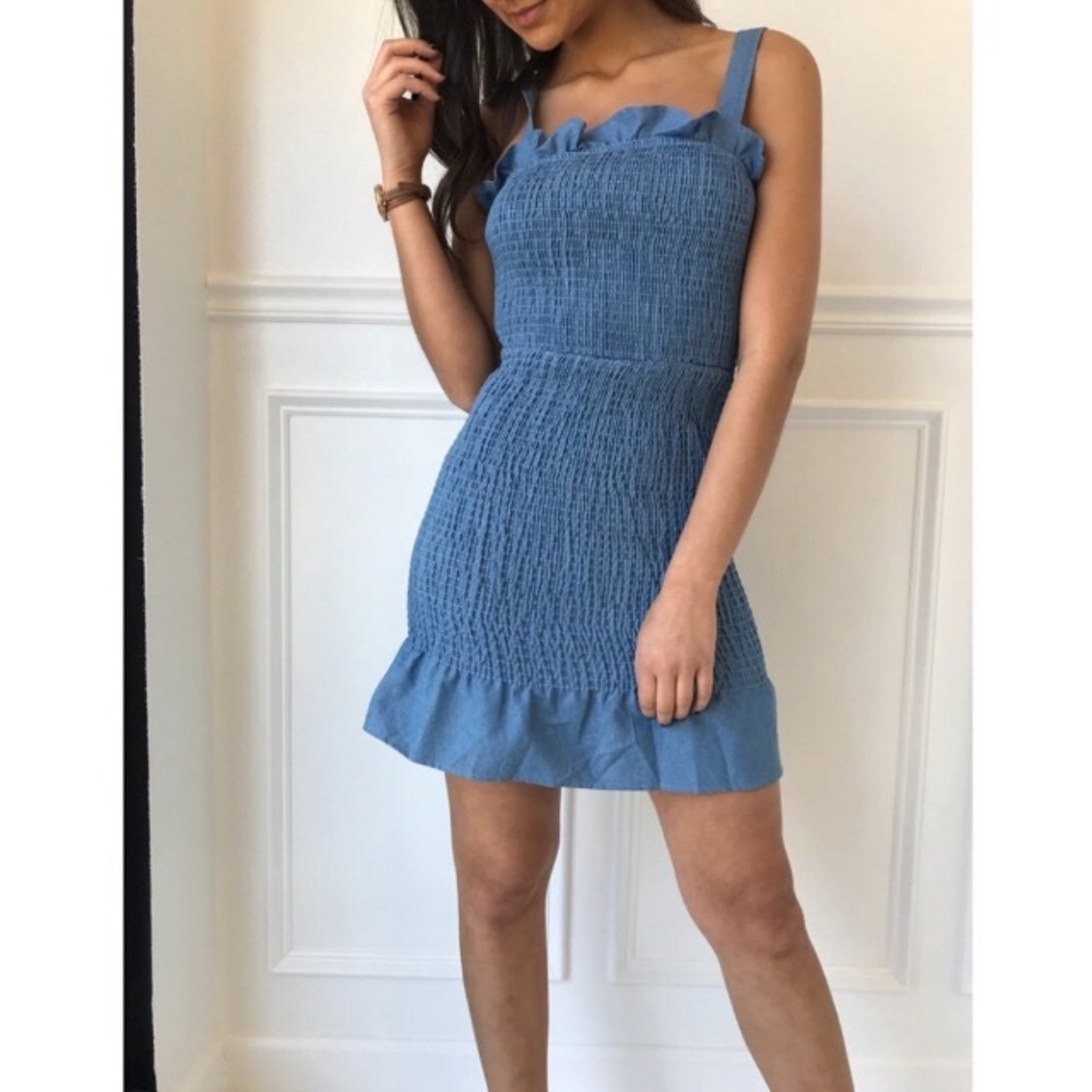 Gab & kate denim smock mini with ruffle hem